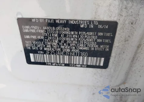 2015 Subaru Forester 2.5I Limited из США, поврежденный, VIN JF2SJAHC7FH471360